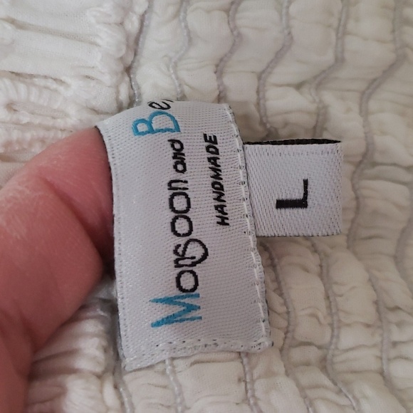 Monsoon and Beyond Women Midi Dress Large Ivory Tier Eyelet Puff Sleeve Pockets - Picture 9 of 16